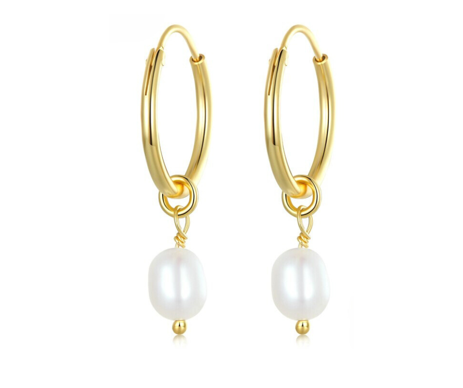 Aretes Dorado Perla colgante