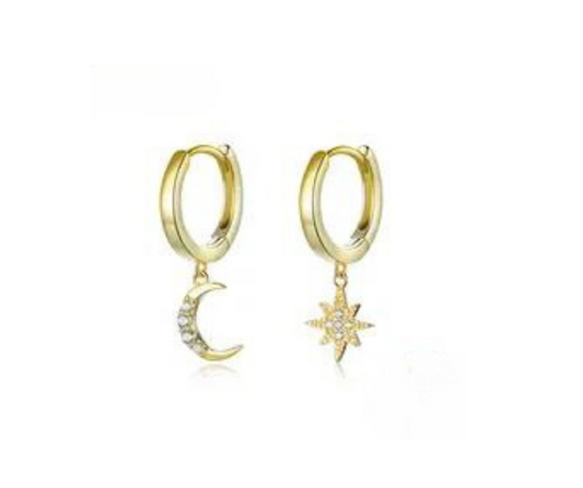 Aretes Estrella Luna Dorado