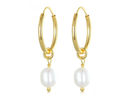 Aretes Dorado Perla colgante
