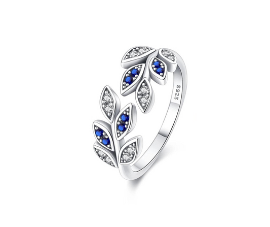 Anillo Hojas Piedra azul